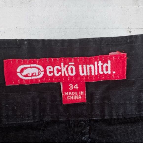 ECKO UNLTD Cargo Shorts Black Men SZ 34 Relaxed Baggy Fit Ripstop Skater Hip Hop - Picture 7 of 10